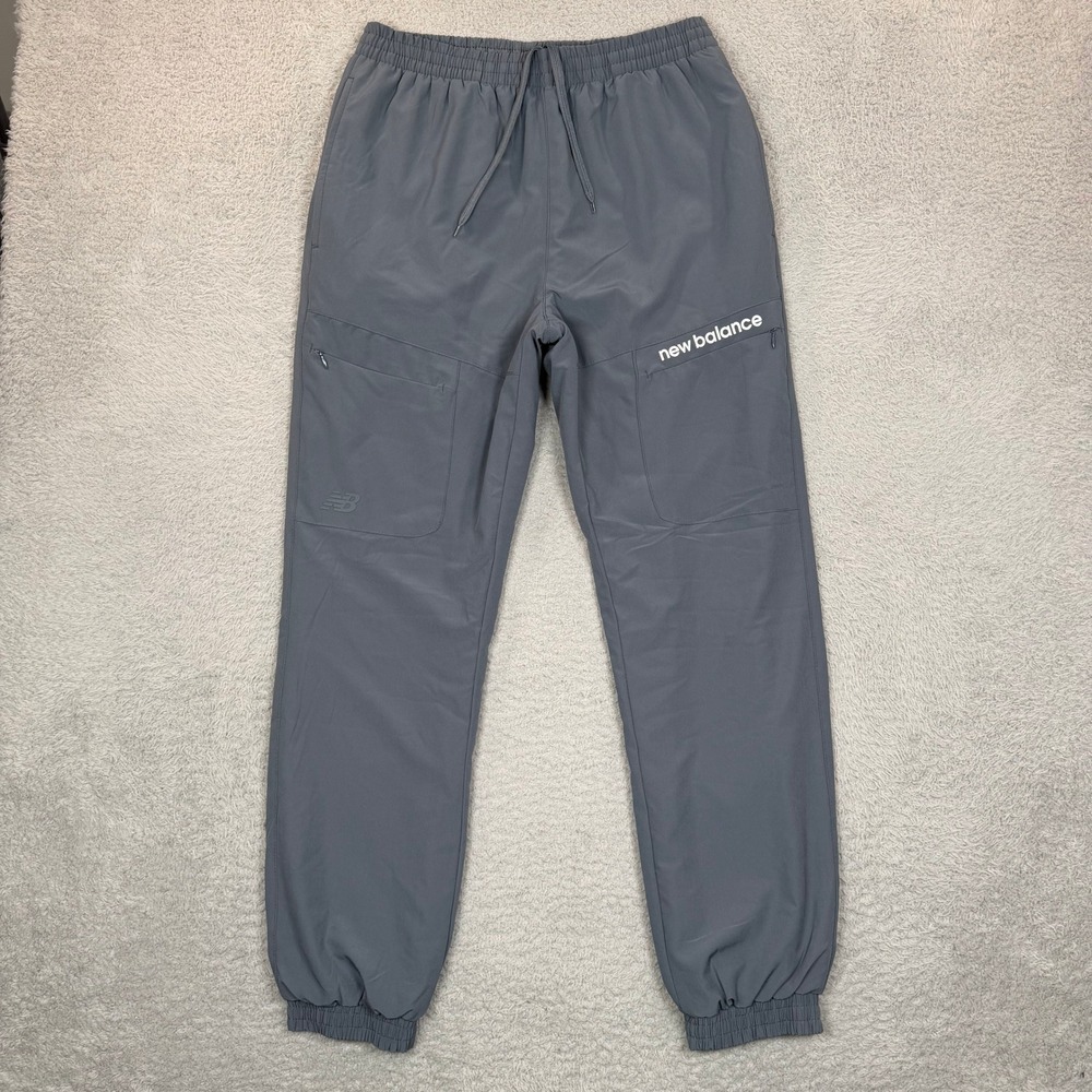 New Balance Mens Fleece Lined Joggers Gray Cargo Track Pants Medium RN130893